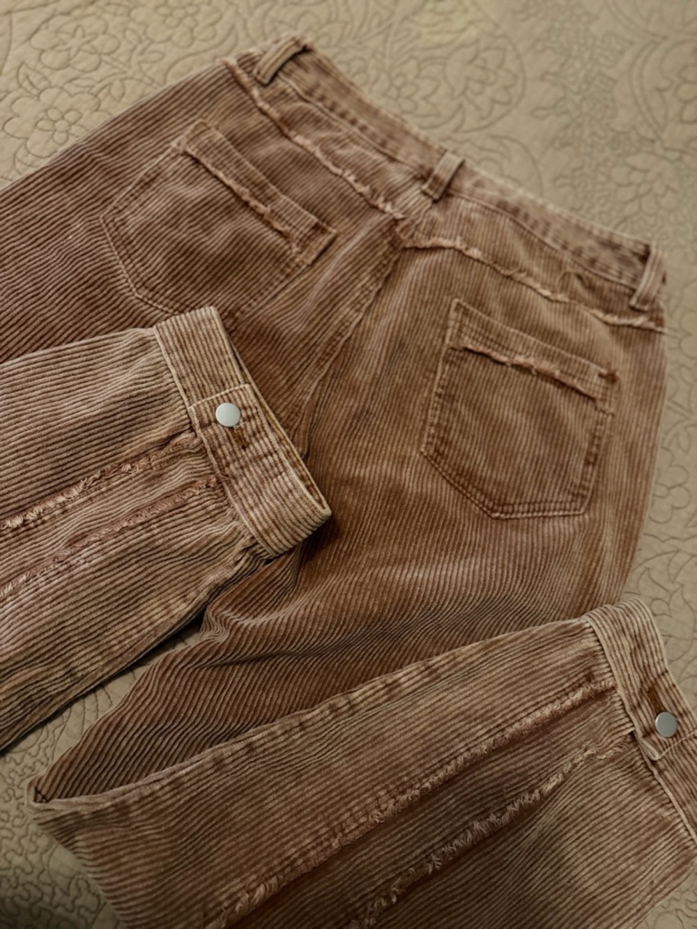 POL Rusty Caramel Wide Wale Corduroy Pants Distressed Seam Detail, Size M - Picture 8 of 15